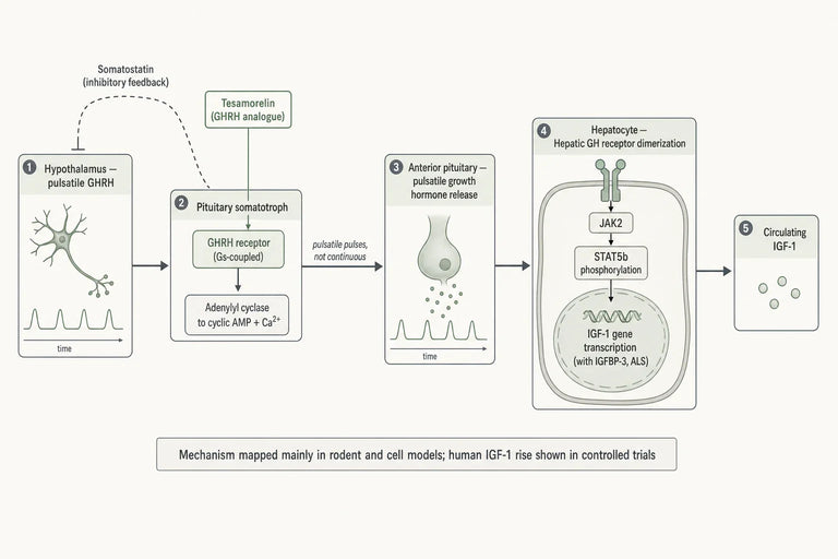 What Molecular Pathways Link Tesamorelin Stimulation to Sustained IGF-1 Elevation?